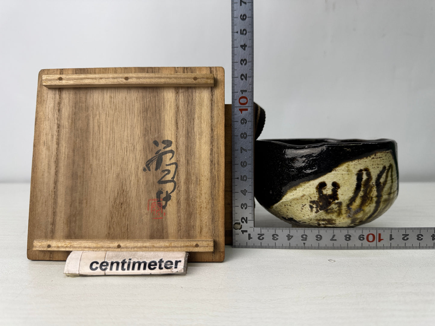 Y10060 CHAWAN Raku-ware black bowl signed box Japan antique tea ceremony pottery