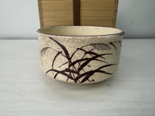 Y10061 CHAWAN Mino-ware bowl signed box Japan antique tea ceremony pottery cup