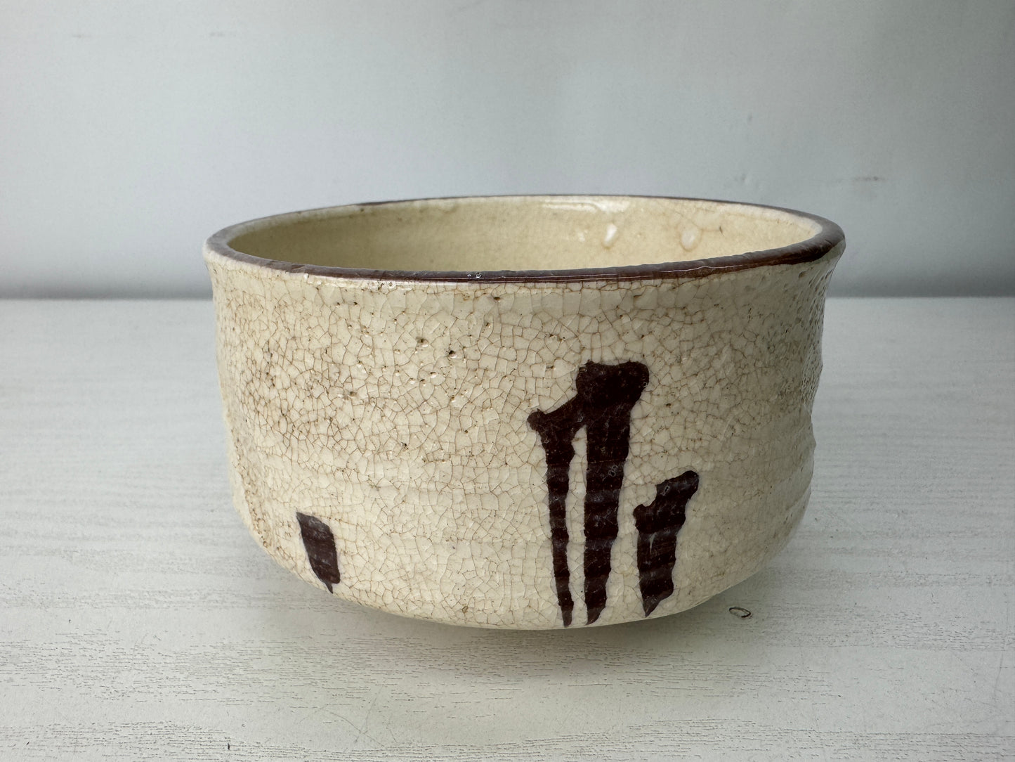 Y10061 CHAWAN Mino-ware bowl signed box Japan antique tea ceremony pottery cup