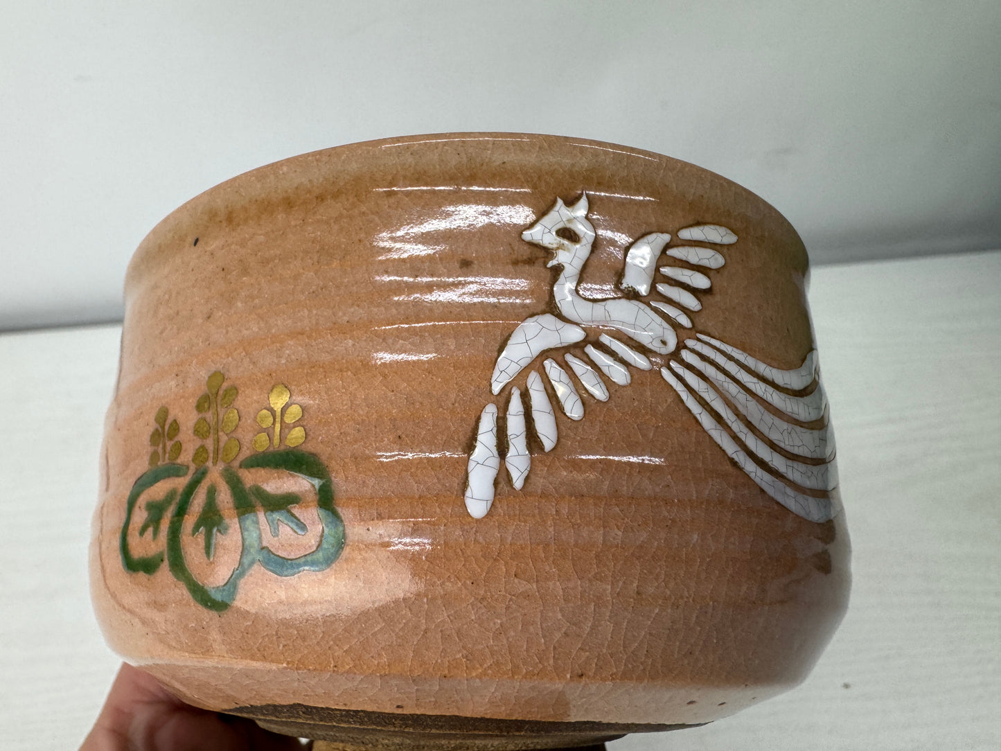 Y10063 CHAWAN Kyo-ware bowl signd box Japan antique tea ceremony pottery cup