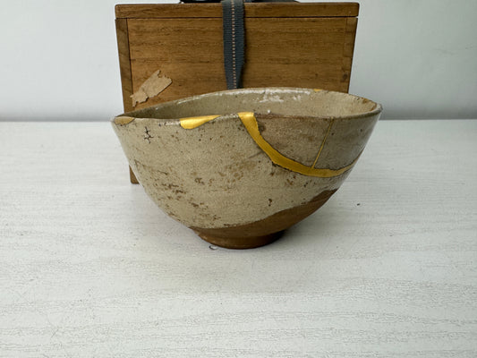 Y10065 CHAWAN Karatsu-ware kintsugi bowl box Japan antique tea ceremony pottery
