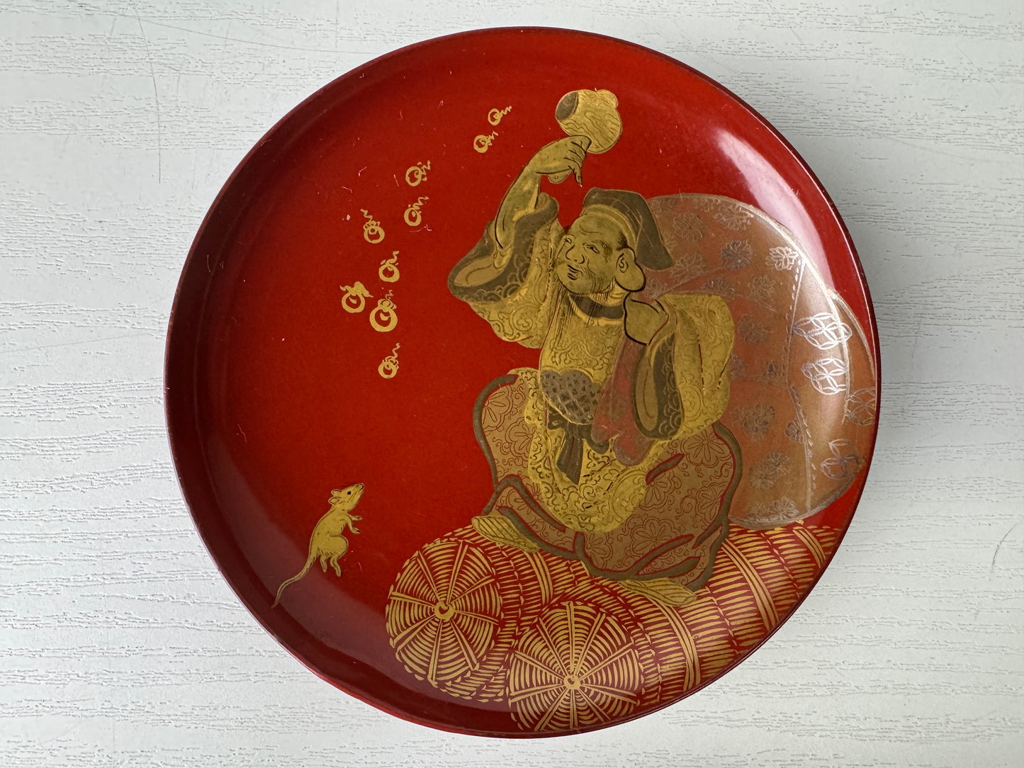 Y10088 CHAWAN Seven Lucky Gods Makie three-tiered Sake cup Japan antique alcohol
