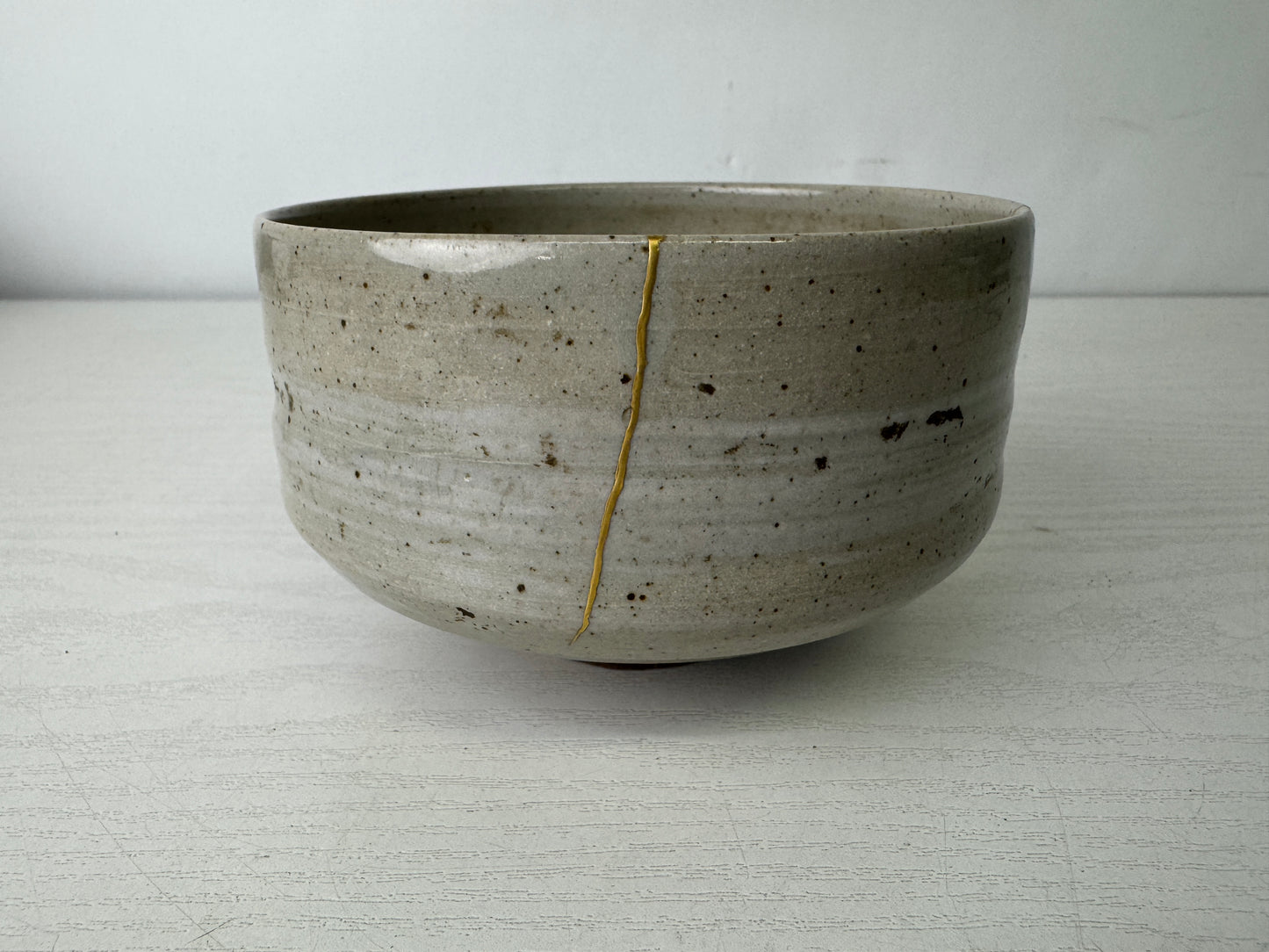 Y10090 CHAWAN Akogi-ware kintsugi bowl signed Japan antique tea ceremony pottery