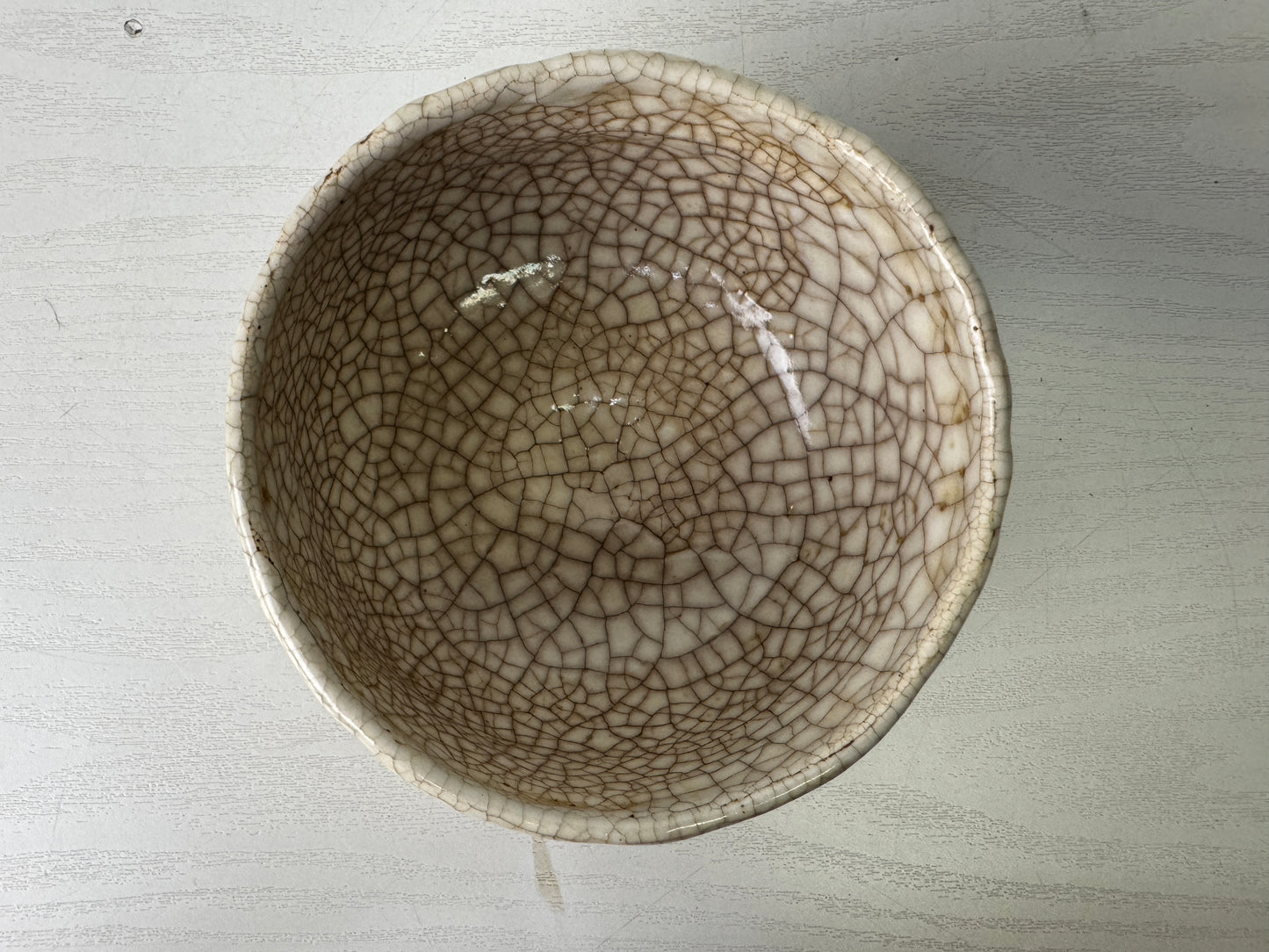 Y10091 CHAWAN Mino-ware bowl Crane signed box Japan antique tea ceremony pottery