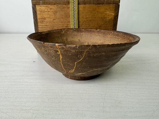 Y10092 CHAWAN Mino-ware small flat bowl kintsugi Japan antique tea ceremony cup