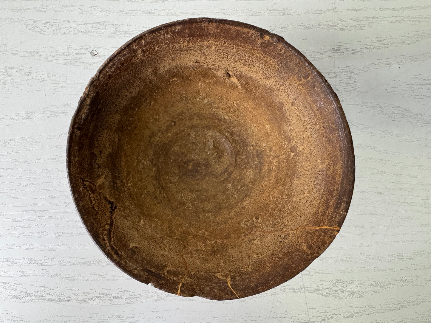 Y10092 CHAWAN Mino-ware small flat bowl kintsugi Japan antique tea ceremony cup