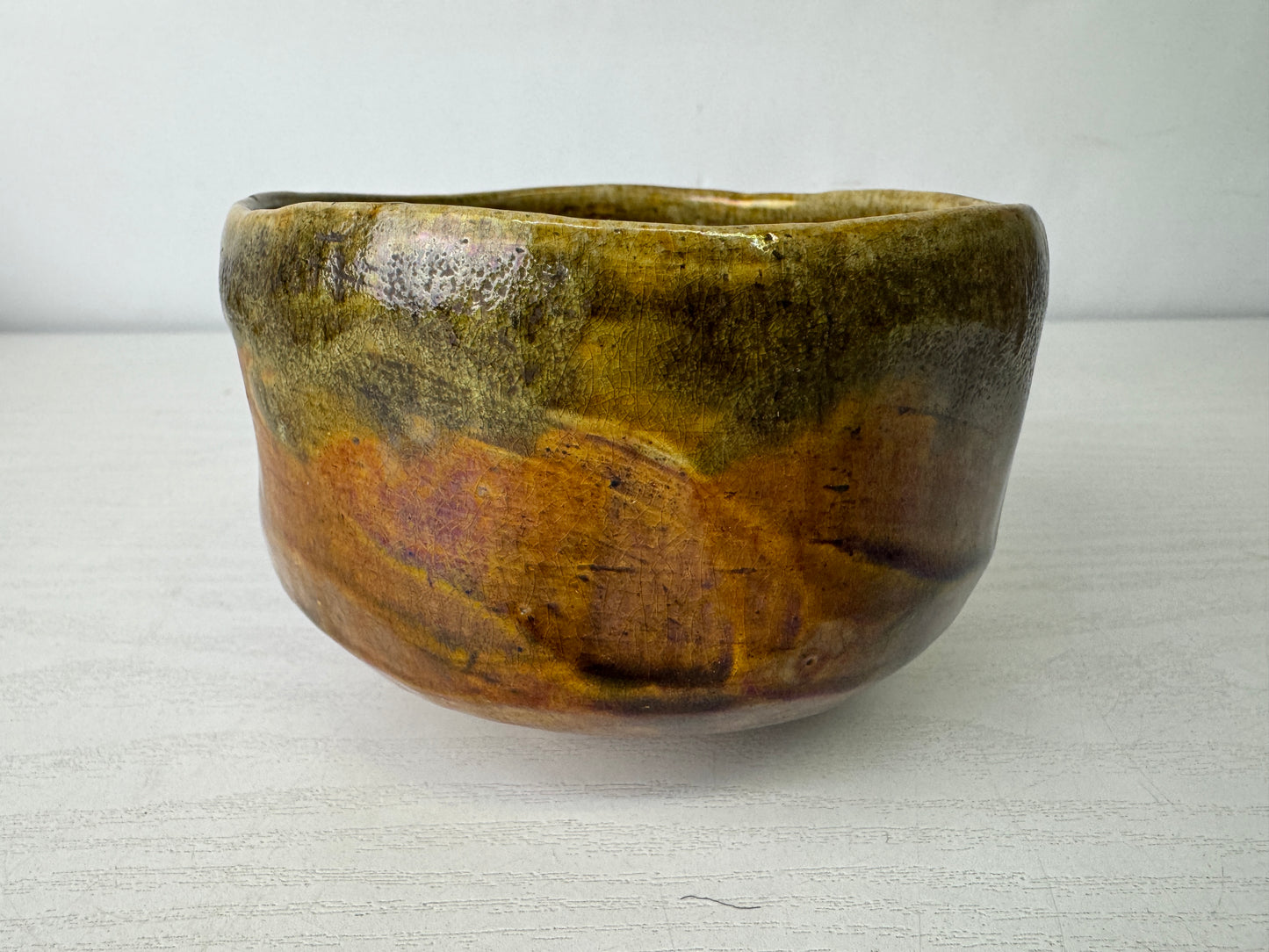 Y10093 CHAWAN Raku-ware bowl signed box Japan antique tea ceremony pottery cup