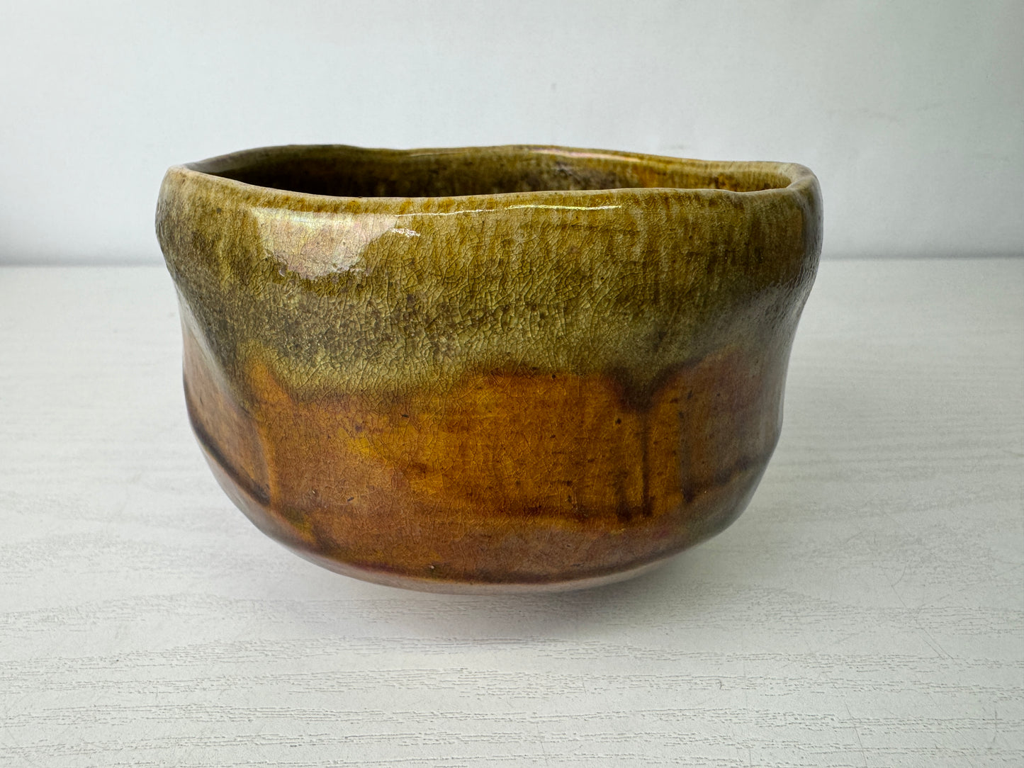 Y10093 CHAWAN Raku-ware bowl signed box Japan antique tea ceremony pottery cup