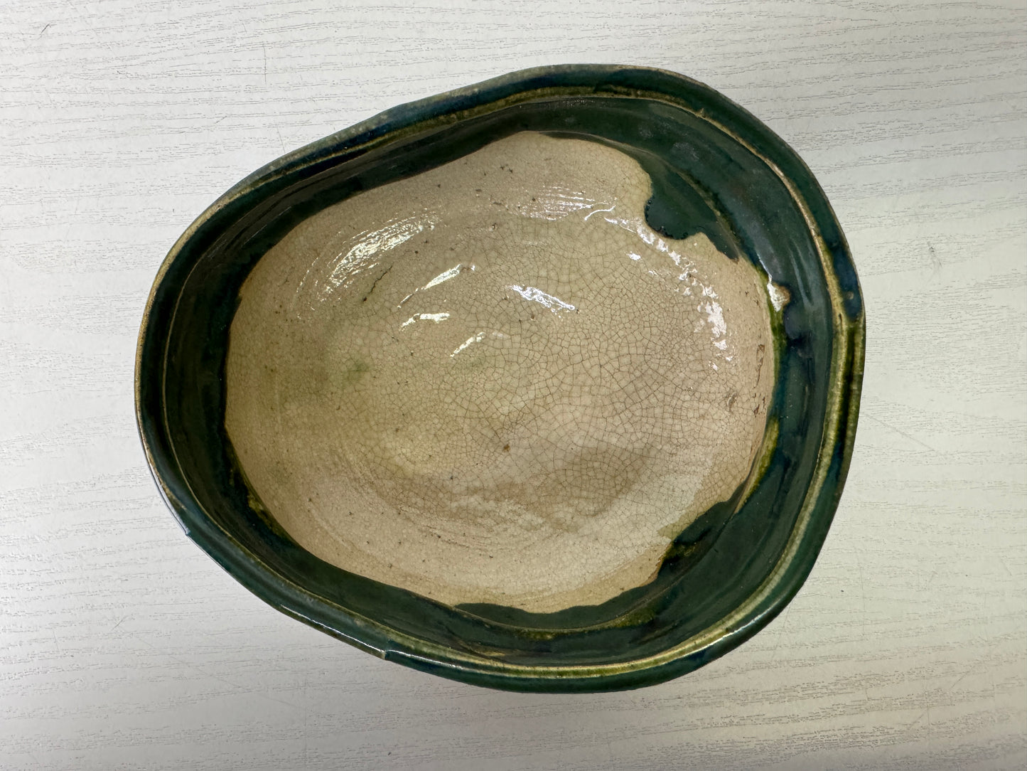 Y10094 CHAWAN Oribe-ware bowl signed box Japan antique tea ceremony pottery cup