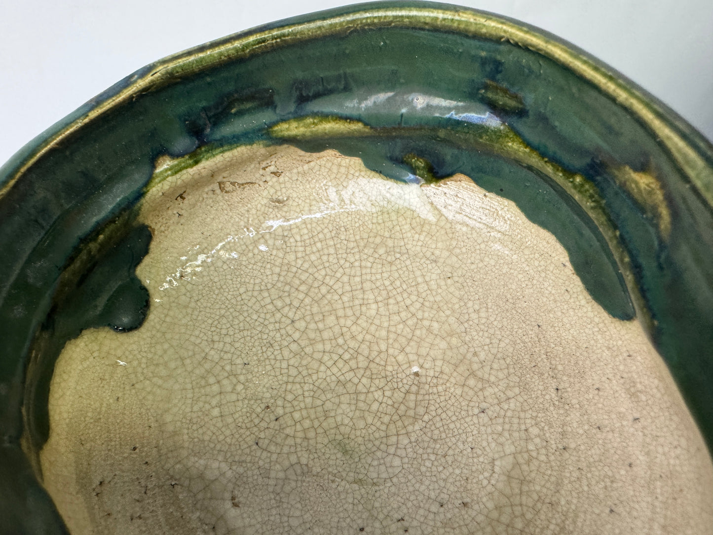 Y10094 CHAWAN Oribe-ware bowl signed box Japan antique tea ceremony pottery cup