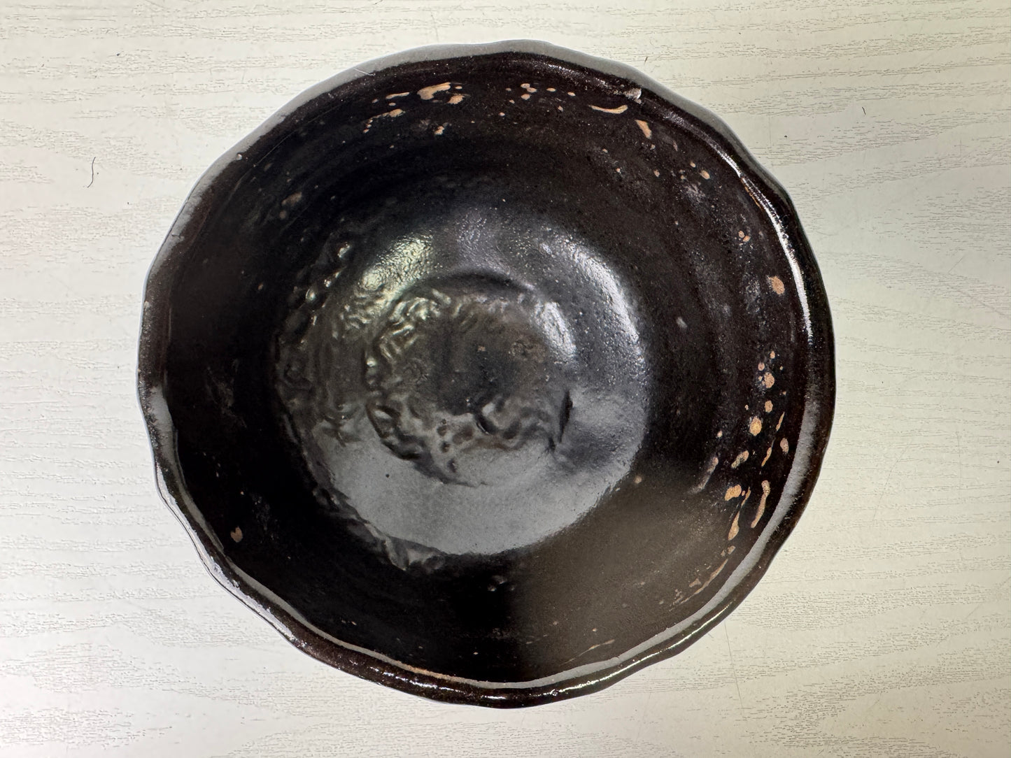 Y10095 CHAWAN Kuro-Oribe bowl signed box Japan antique tea ceremony pottery cup