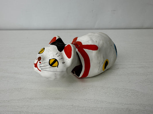 Y10097 OKIMONO Cat figure figurine bobble head doll Japan antique interior toy