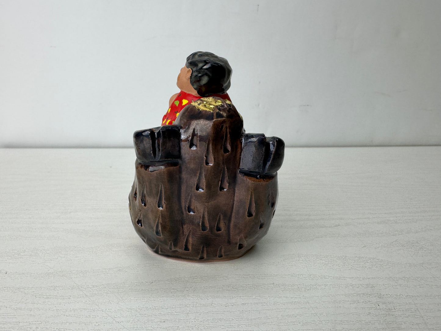 Y10099 OKIMONO Seto-ware Child riding a Boar figurine signed box Japan antique