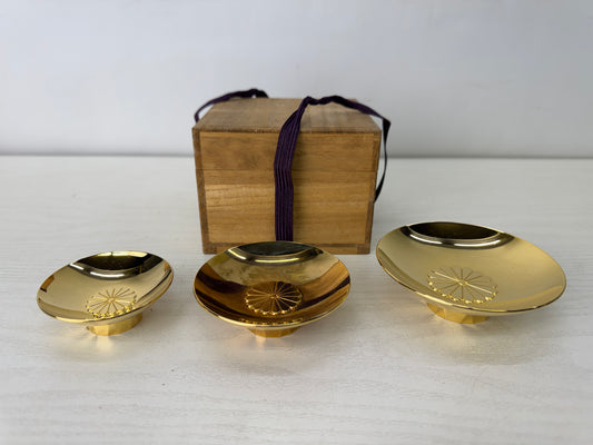 Y10101 CHAWAN 3-tiered Sake cup 24KGP gold plated box Japan antique tableware