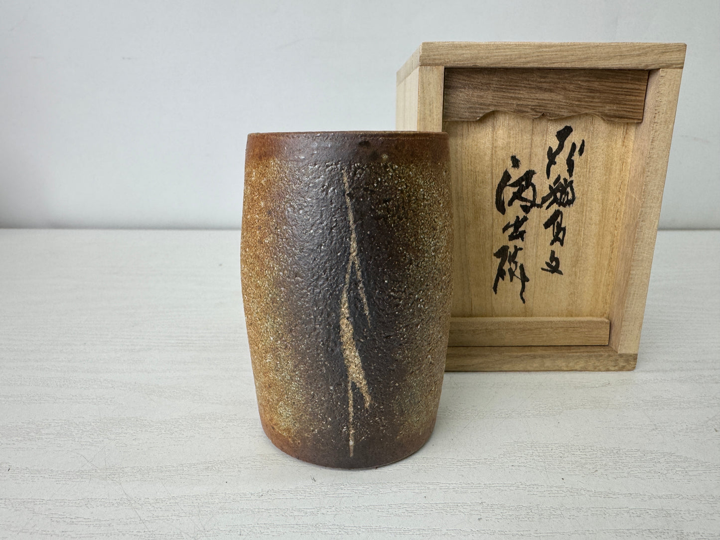 Y10102 YUNOMI Seto-ware teacup signed box Crane Japan antique sencha tea cup