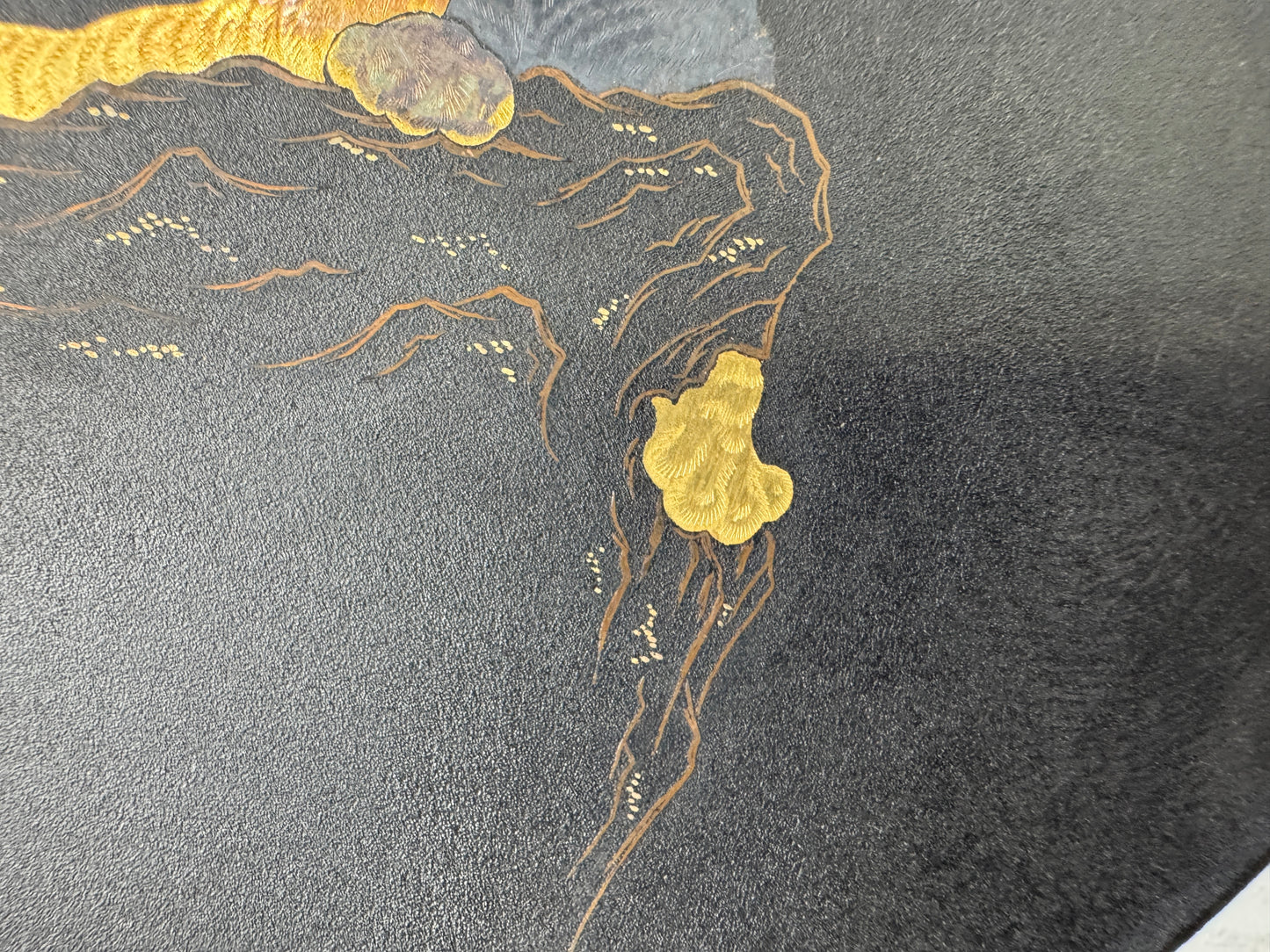 Y10109 DISH Tiger gold silver inlay Decorative plate metal Japan antique decor