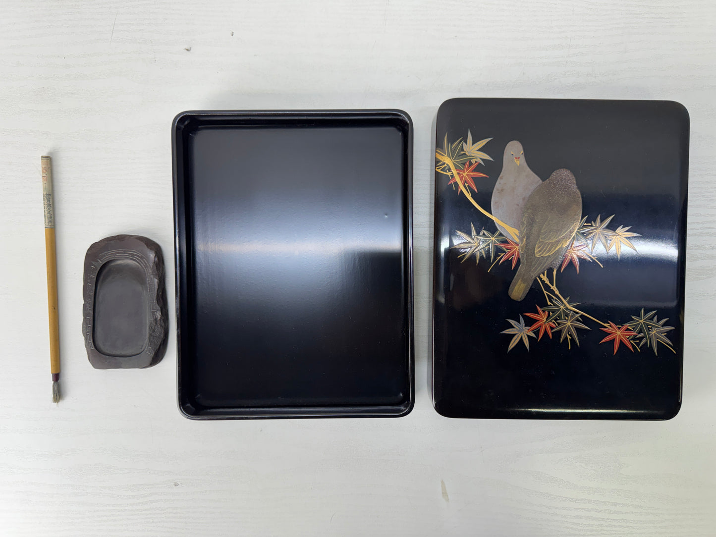 Y10111 BOX Makie inkstone suzuri case container Japan antique stationery storage