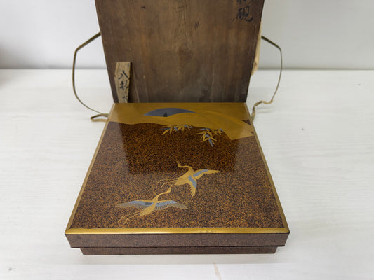 Y10112 BOX Makie inkstone suzuri case Crane Japan antique stationery storage