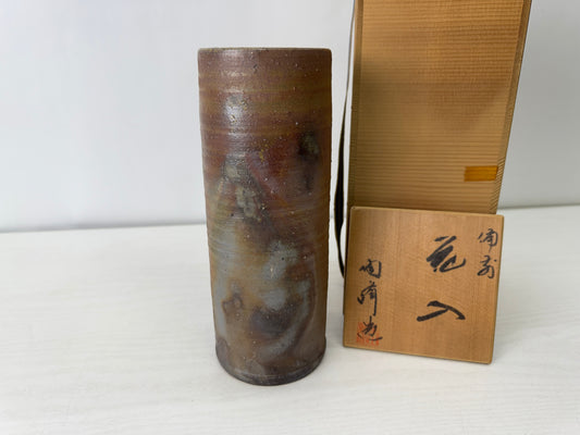 Y10116 FLOWER VASE Bizen-ware signed box Japan antique ikebana floral interior