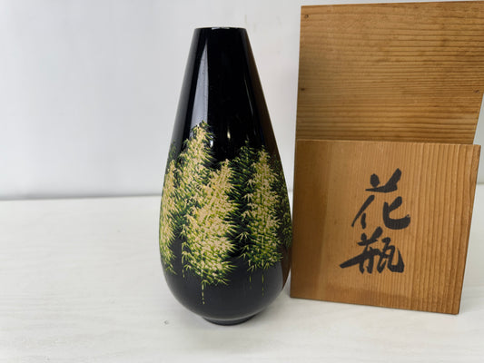Y10117 FLOWER VASE Makie lacquer signed box Japan antique ikebana floral decor