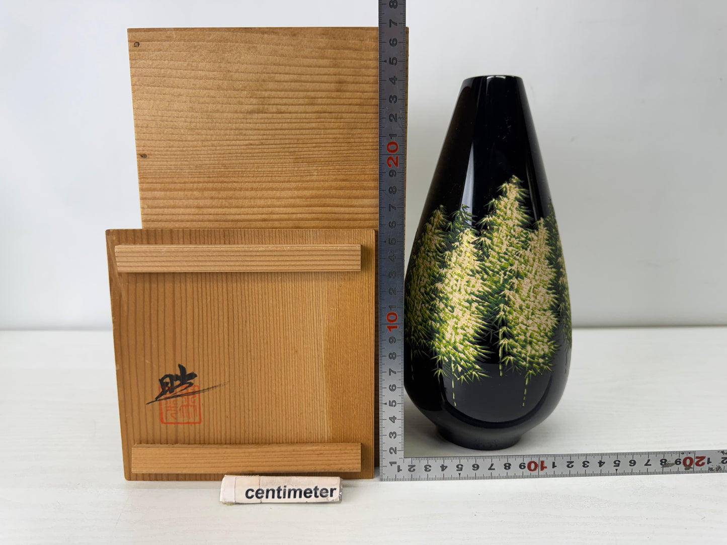 Y10117 FLOWER VASE Makie lacquer signed box Japan antique ikebana floral decor