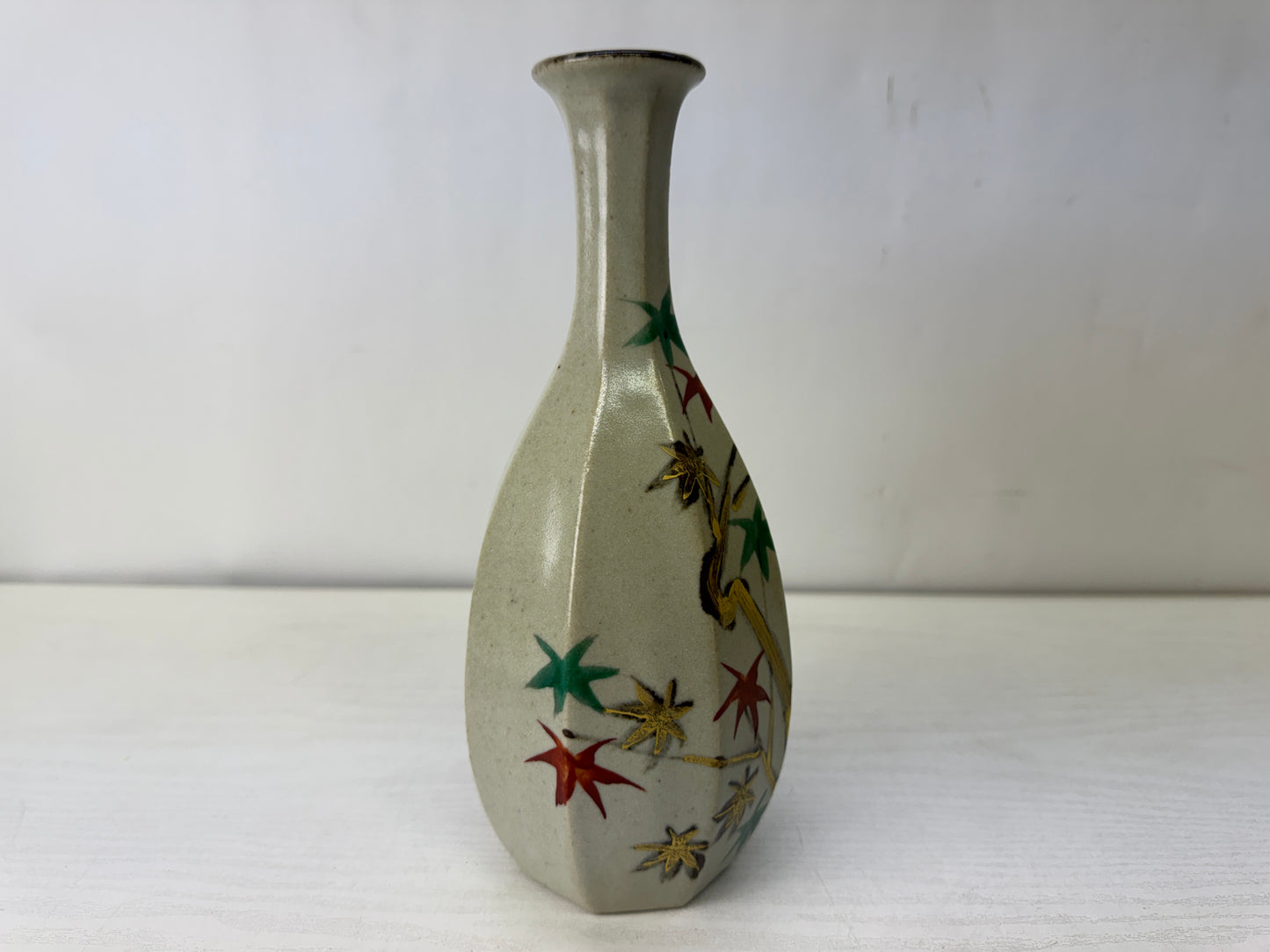 Y10118 FLOWER VASE Mino-ware signed box Japan antique ikebana floral arrangement