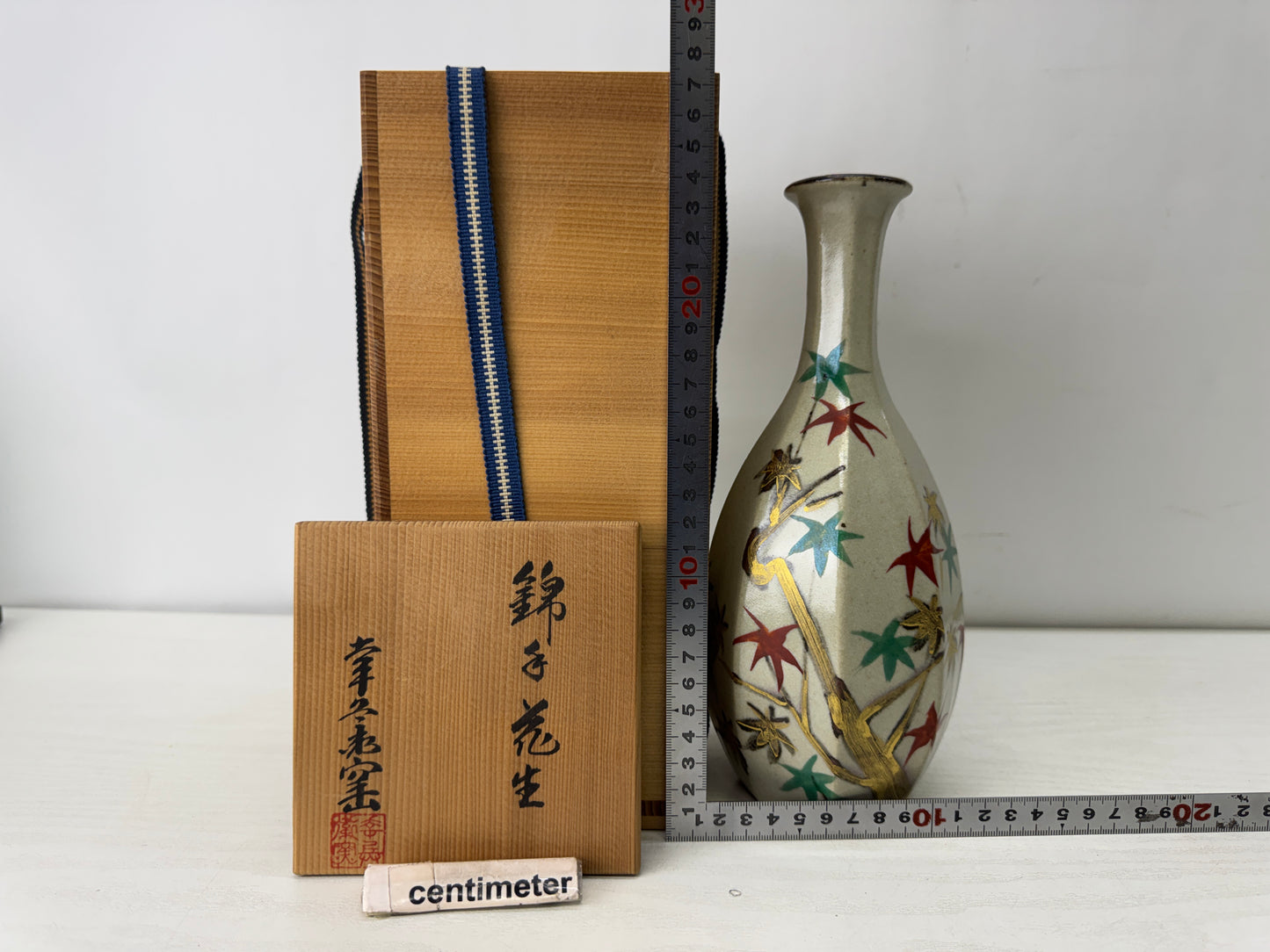 Y10118 FLOWER VASE Mino-ware signed box Japan antique ikebana floral arrangement