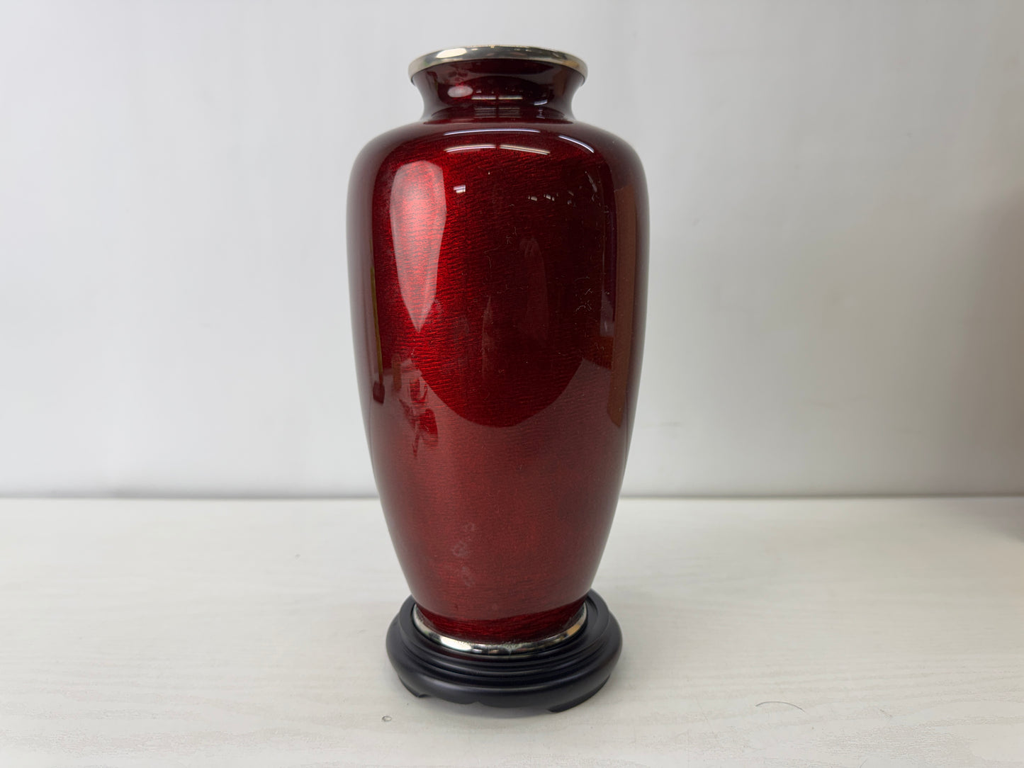 Y10119 FLOWER VASE Cloisonne red signed box Japan antique ikebana floral decor