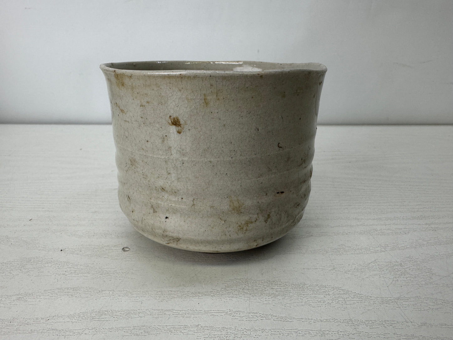 Y10121 CHAWAN Banko-ware bowl Crane signed box Japan antique tea ceremony cup