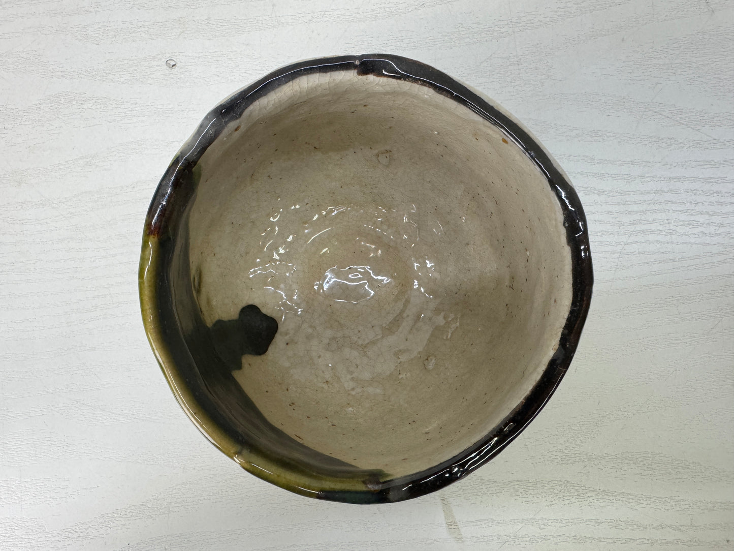 Y10123 CHAWAN Oribe-ware bowl signed box Japan antique tea ceremony pottery cup