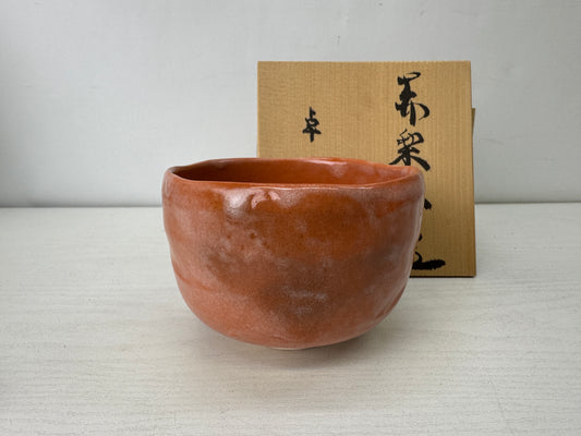 Y10125 CHAWAN Raku-ware red bowl signed box Japan antique tea ceremony pottery