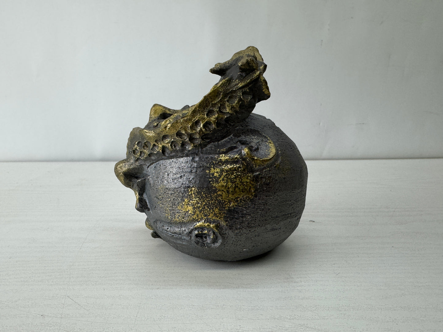 Y10126 OKIMONO Seto-ware Dragon figurine signed box Japan antique interior decor