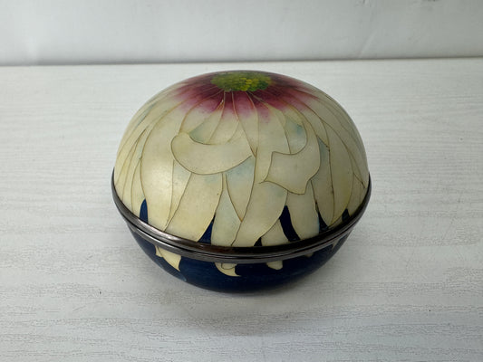 Y10129 BOX Cloisonne round Lidded container case signed scratched Japan antique