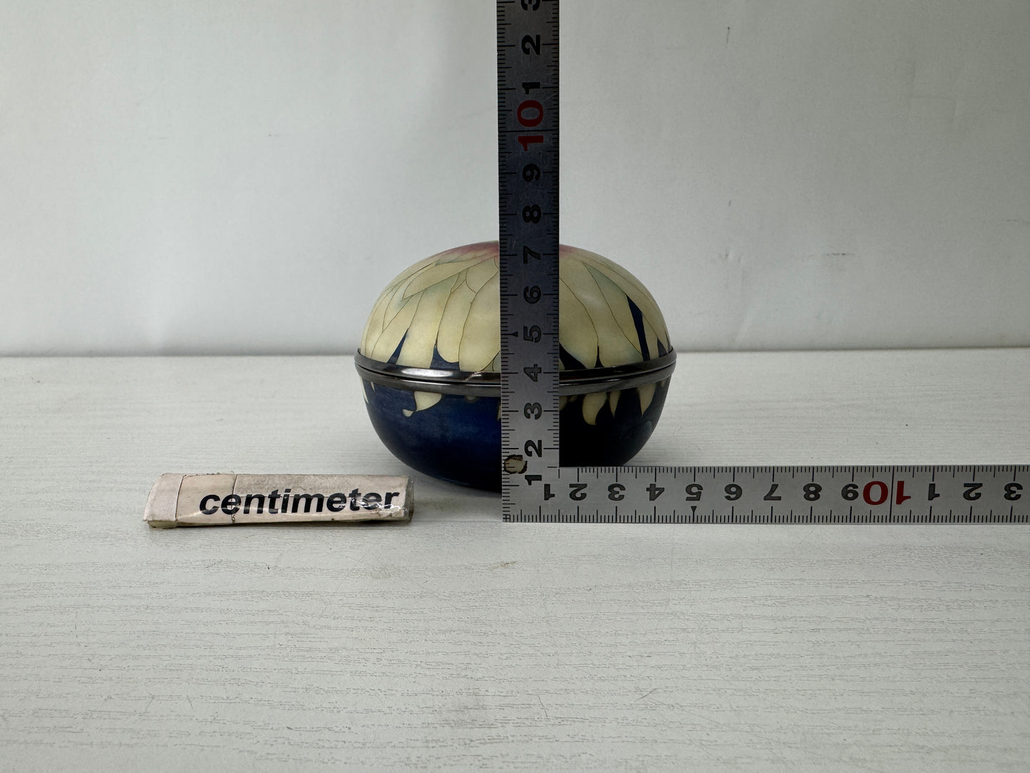 Y10129 BOX Cloisonne round Lidded container case signed scratched Japan antique