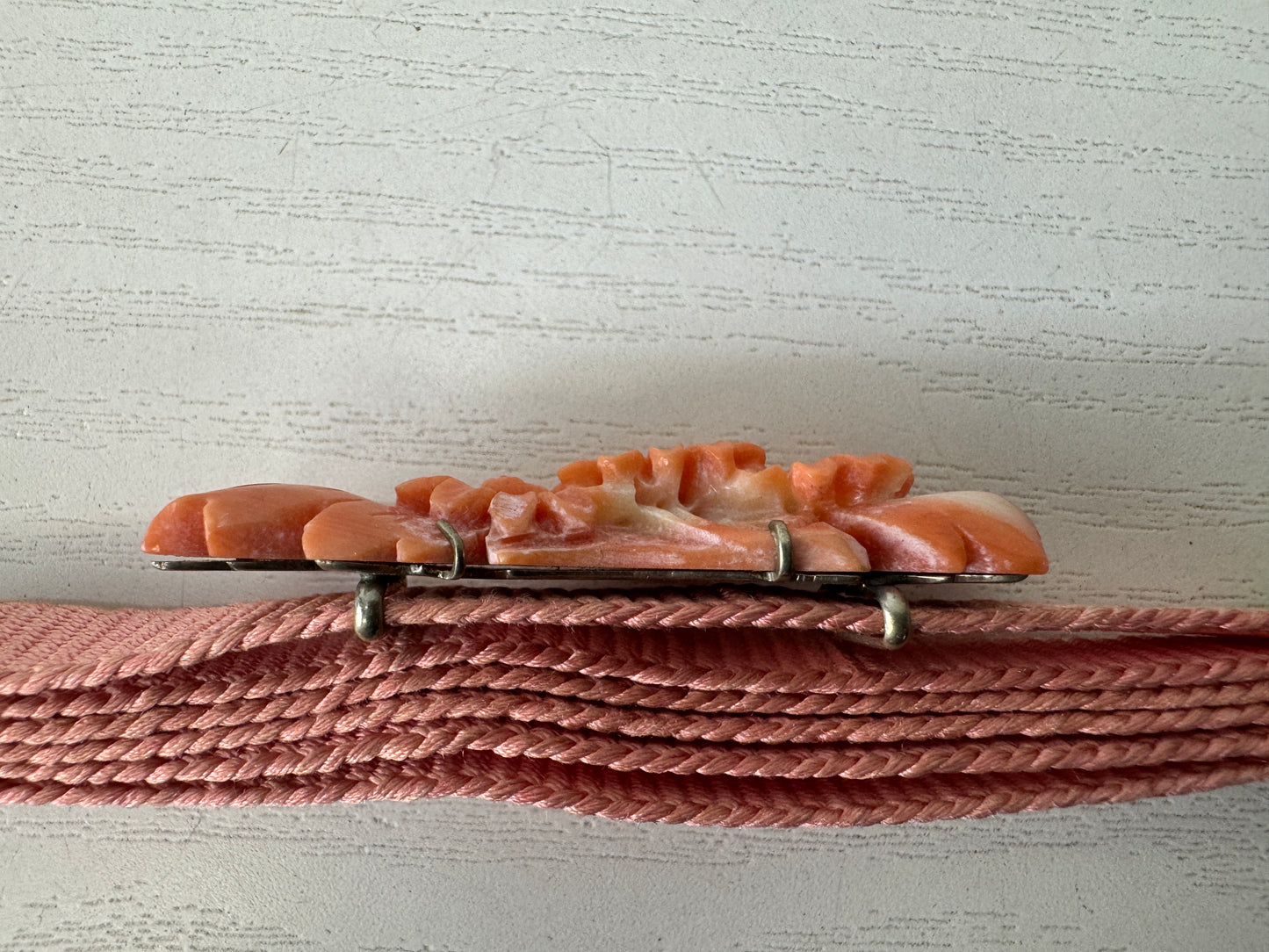 Y10130 OBIDOME Sash clip brooch genuine coral carving box Japan antique kimono