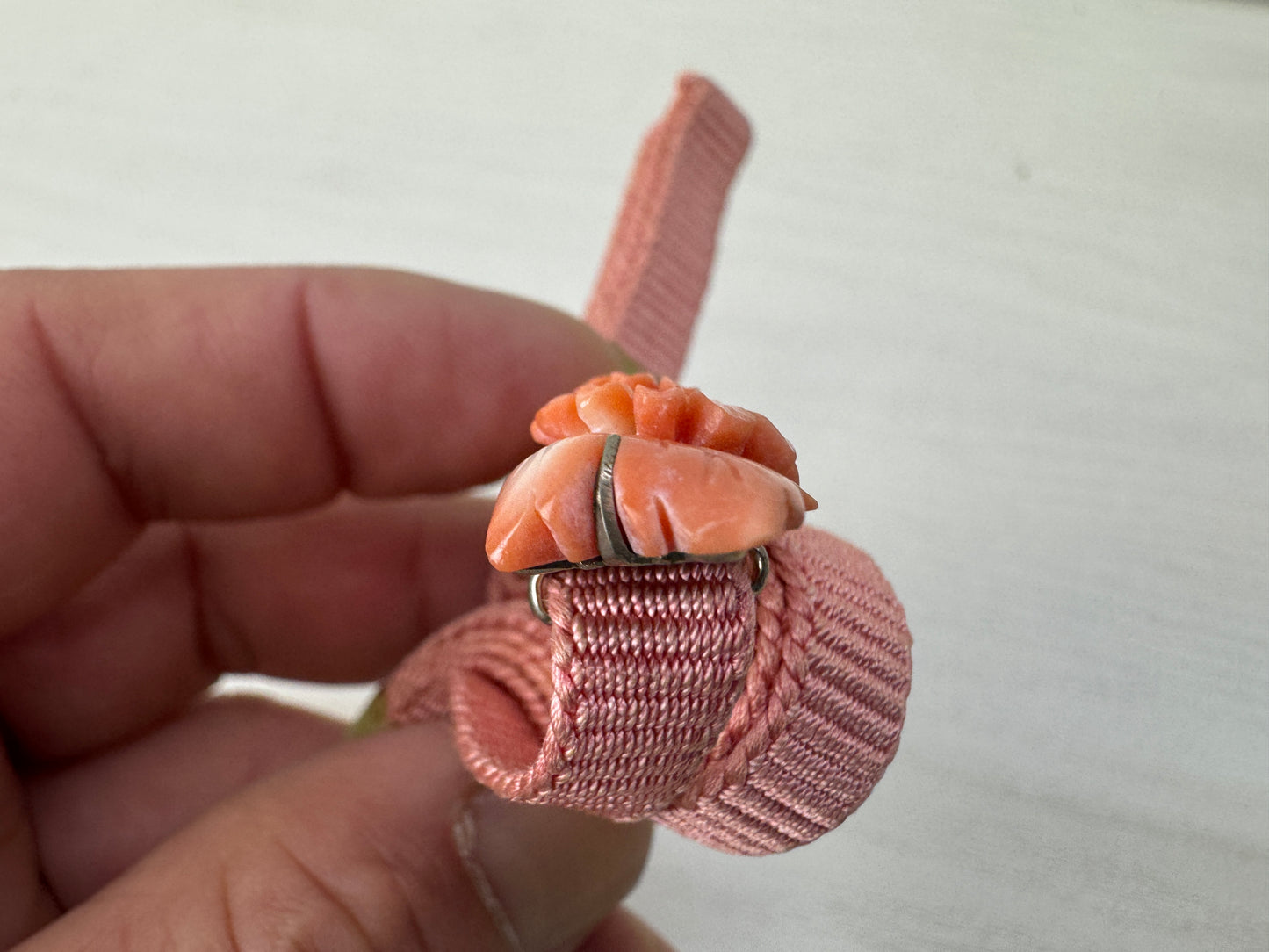 Y10130 OBIDOME Sash clip brooch genuine coral carving box Japan antique kimono