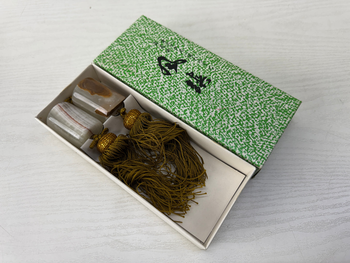 Y10132 FUCHIN cylindrical Agate box Japan antique kakejiku Hanging Scroll Weight