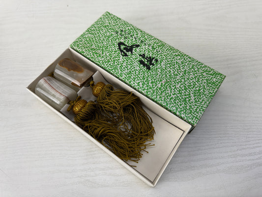 Y10132 FUCHIN cylindrical Agate box Japan antique kakejiku Hanging Scroll Weight