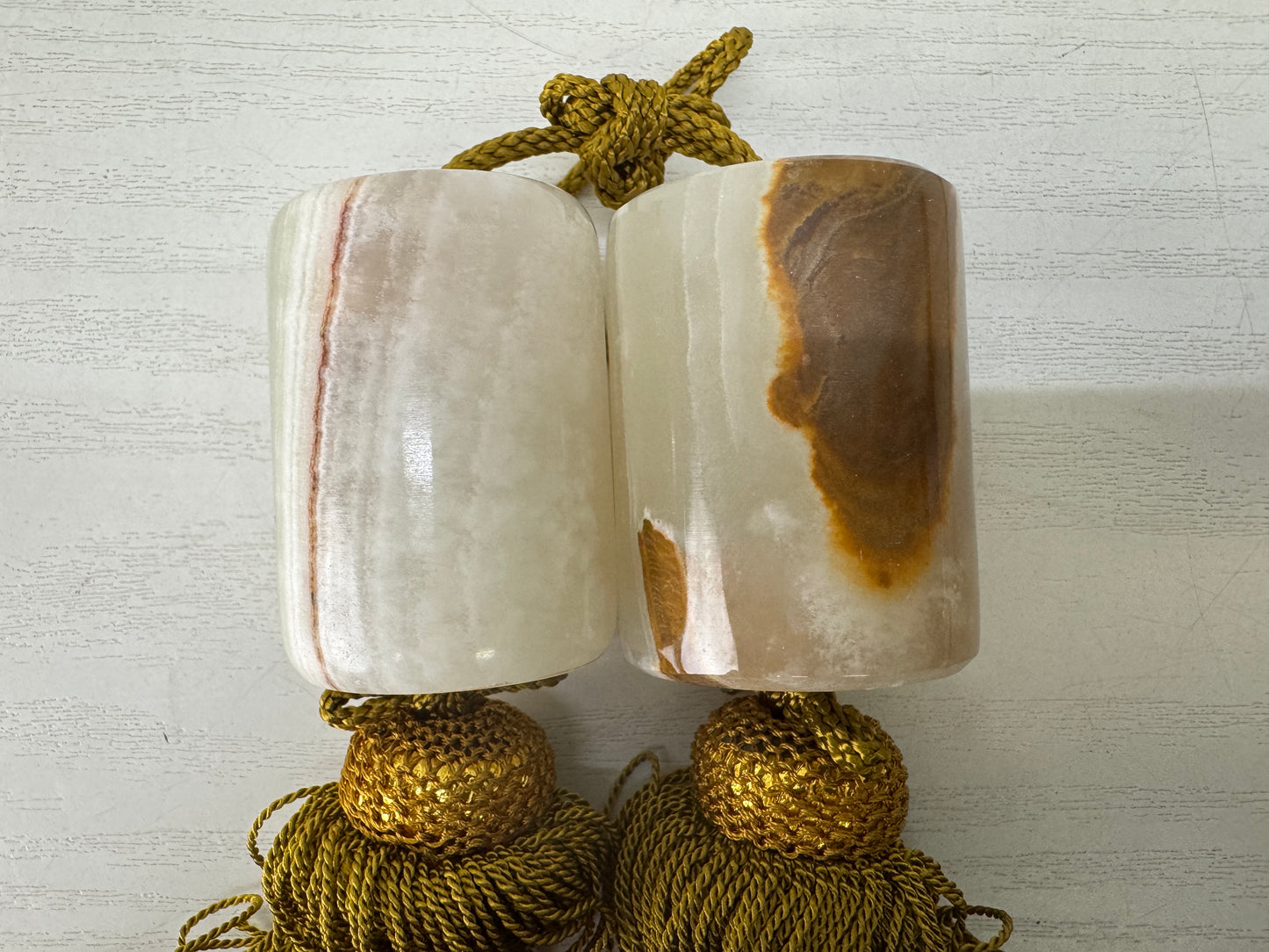 Y10132 FUCHIN cylindrical Agate box Japan antique kakejiku Hanging Scroll Weight