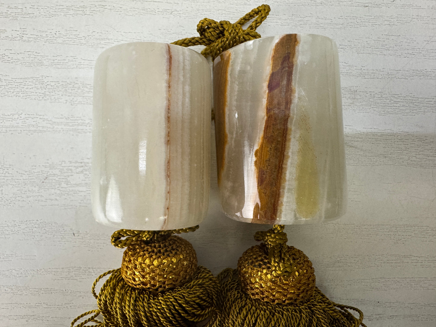 Y10132 FUCHIN cylindrical Agate box Japan antique kakejiku Hanging Scroll Weight