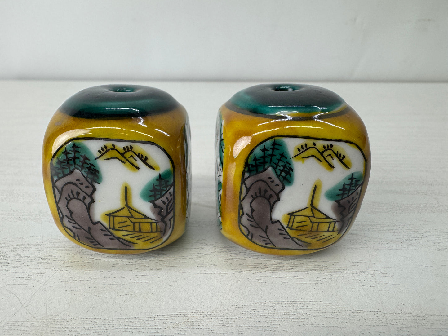 Y10133 FUCHIN Kutani-ware Japan antique kakejiku Hanging Scroll Weight interior