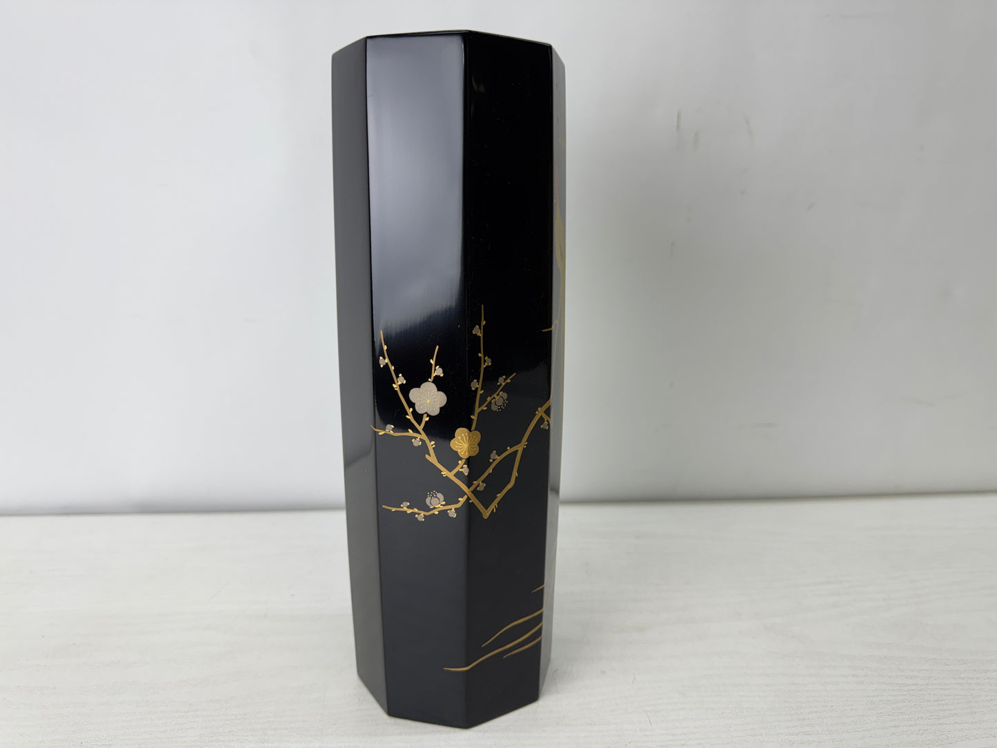 Y10137 FLOWER VASE Rooster Makie signed box Japan antique ikebana floral decor
