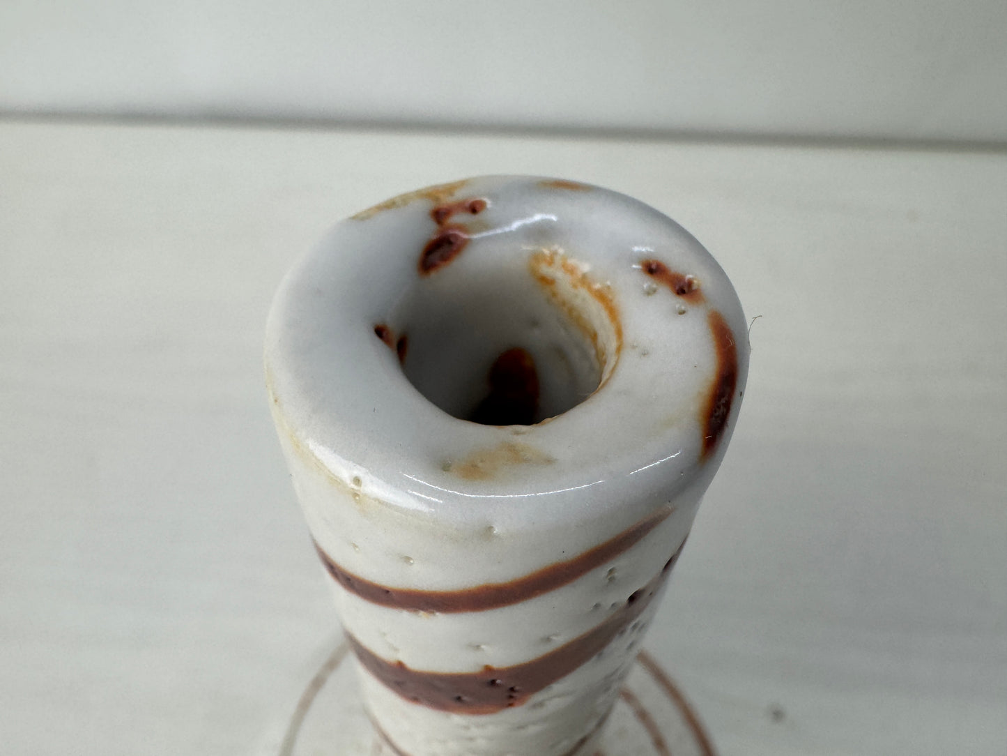 Y10138 FLOWER VASE Shino-ware signed box Japan antique ikebana floral interior