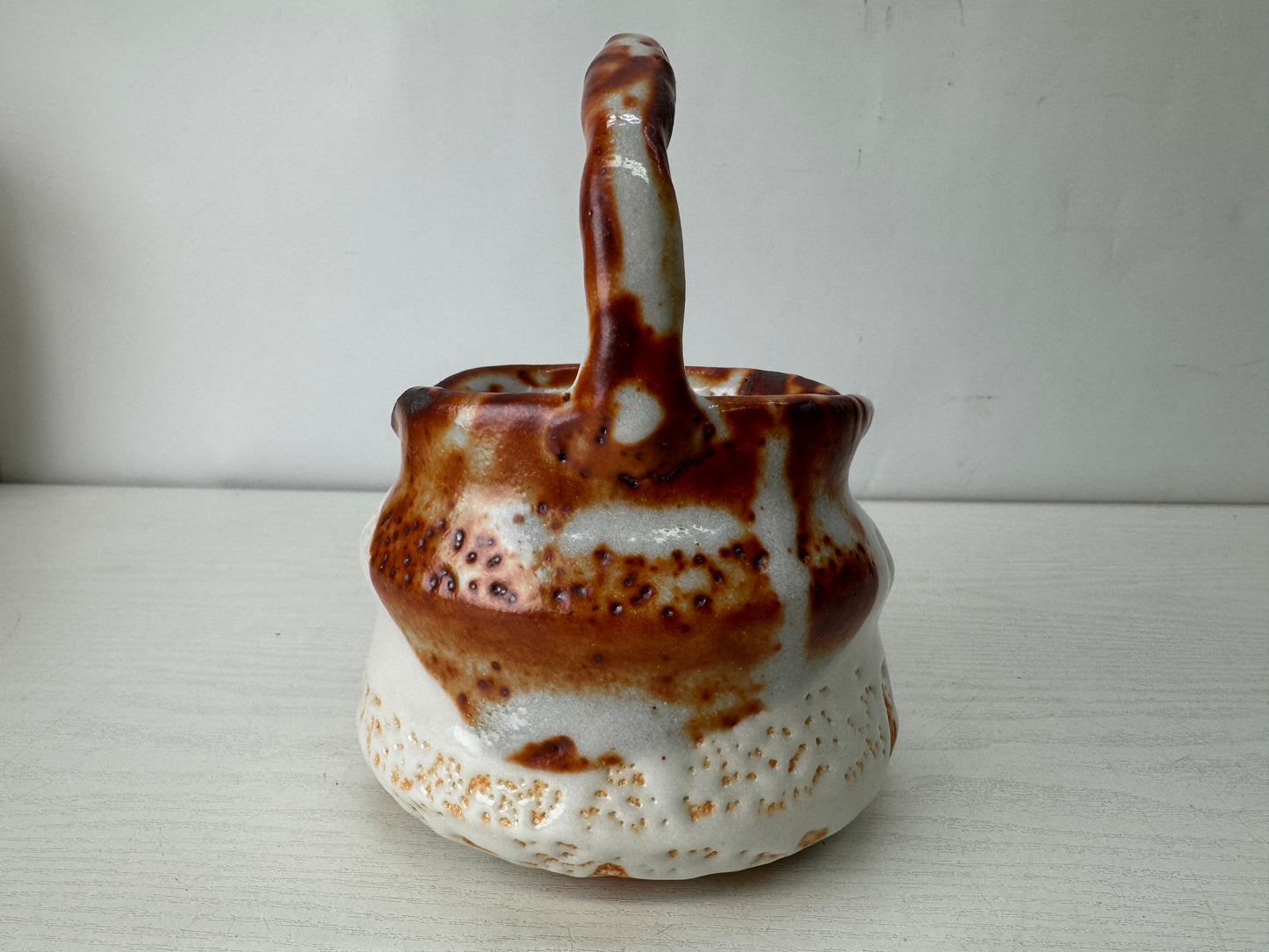 Y10144 FLOWER VASE Shino-ware signed box Japan antique ikebana floral decor