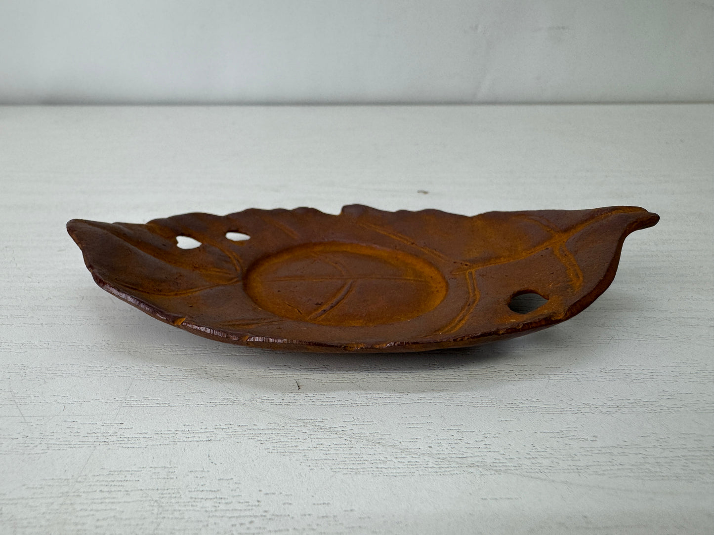 Y10145 DISH iron Chataku Coaster Leaf signed set of 5 Japan antique Sencha tea