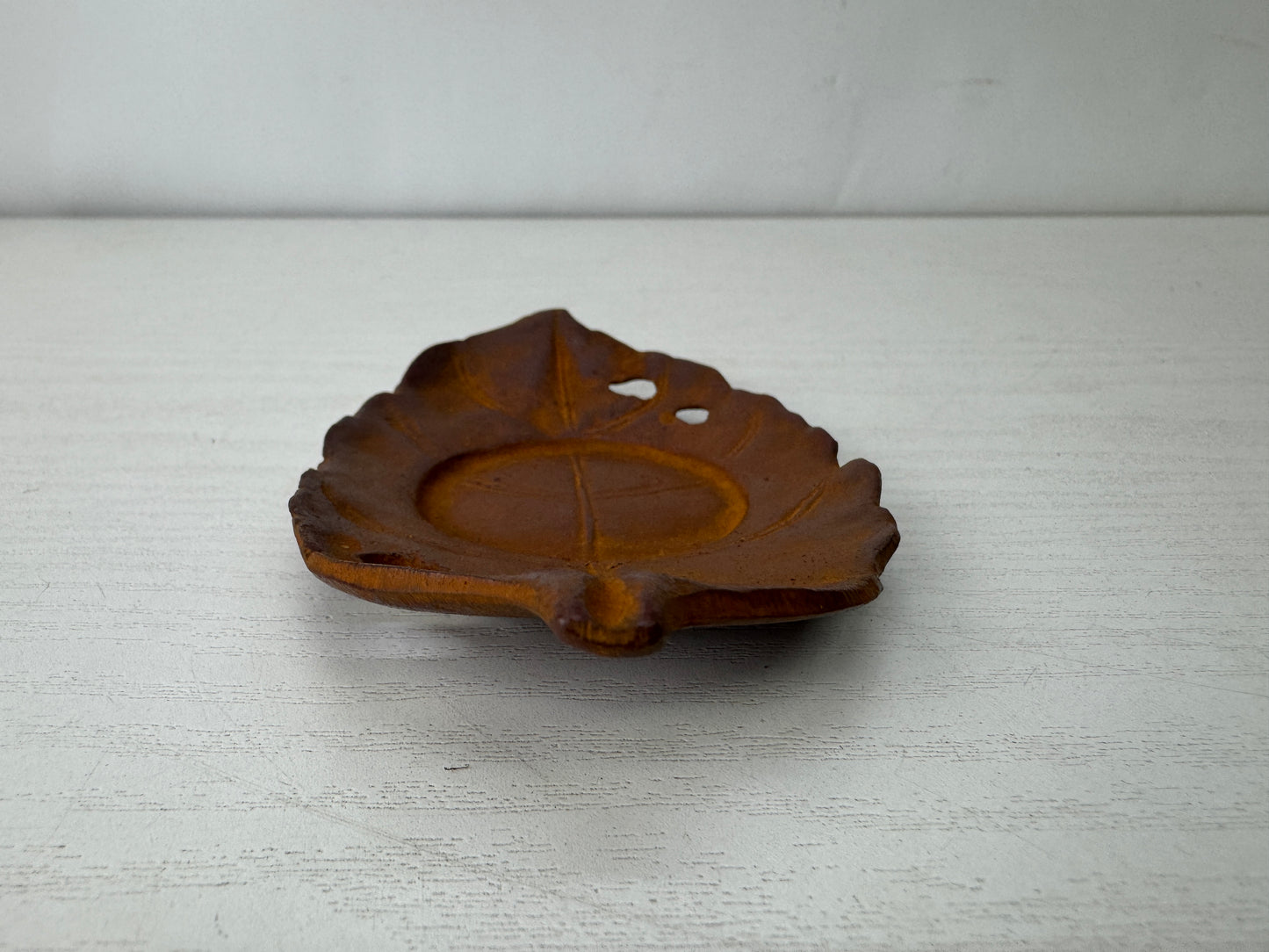 Y10145 DISH iron Chataku Coaster Leaf signed set of 5 Japan antique Sencha tea