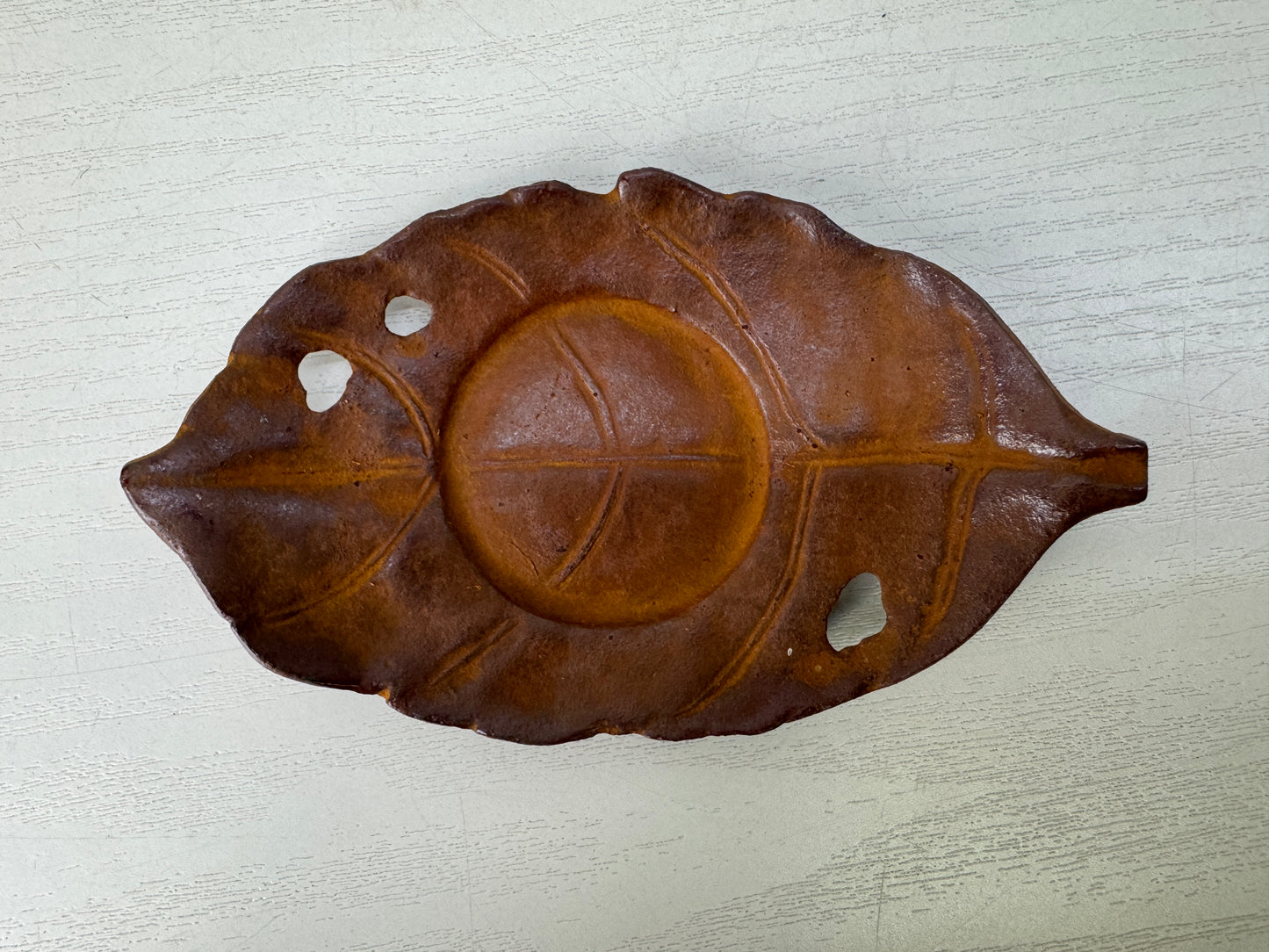 Y10145 DISH iron Chataku Coaster Leaf signed set of 5 Japan antique Sencha tea