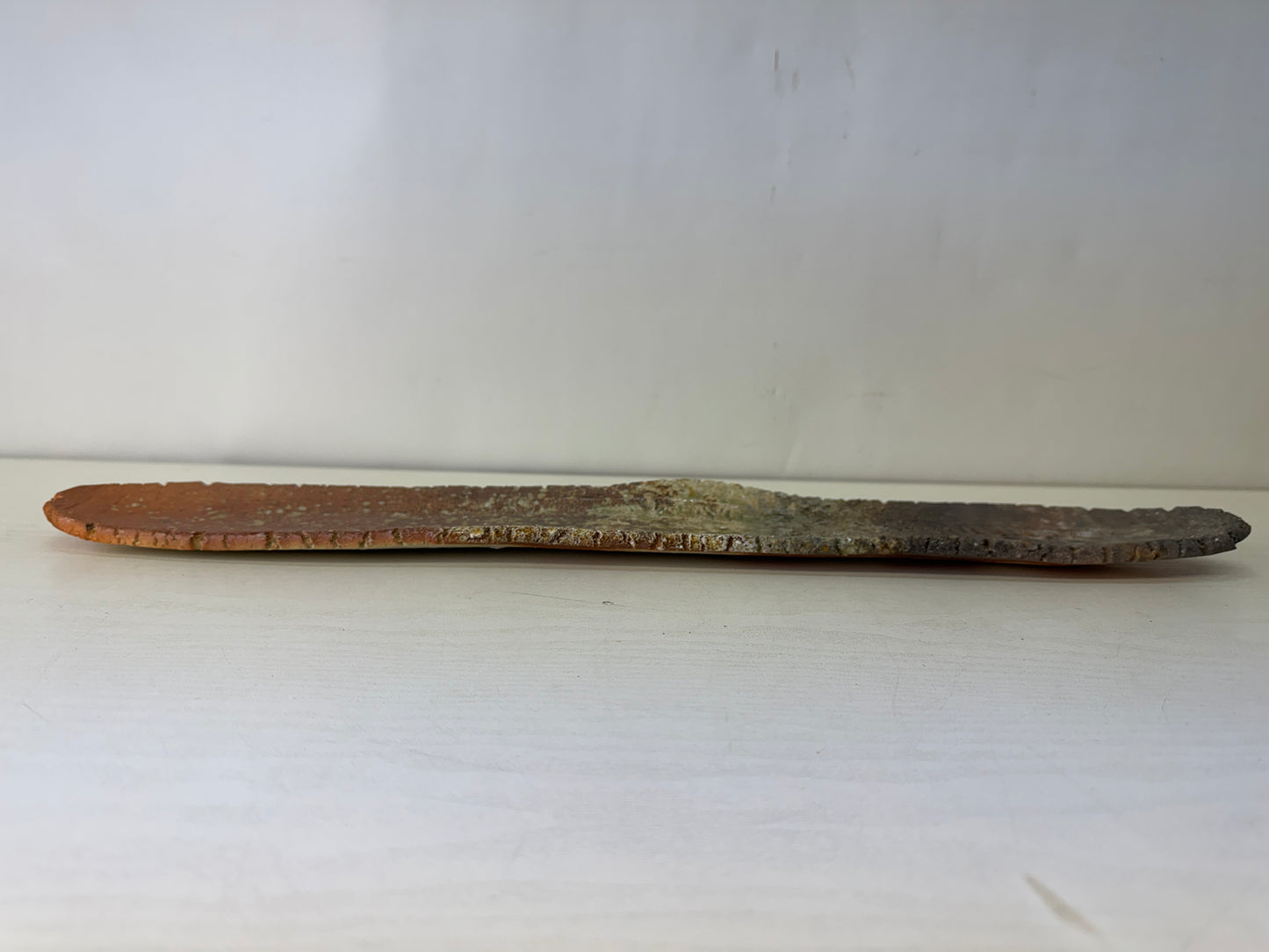 Y10147 DISH Shigaraki-ware oval shaped long plate signed box Japan antique