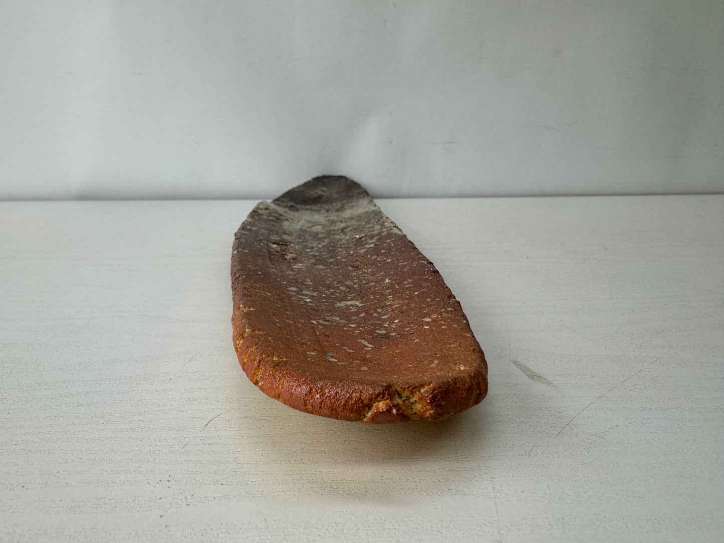 Y10147 DISH Shigaraki-ware oval shaped long plate signed box Japan antique