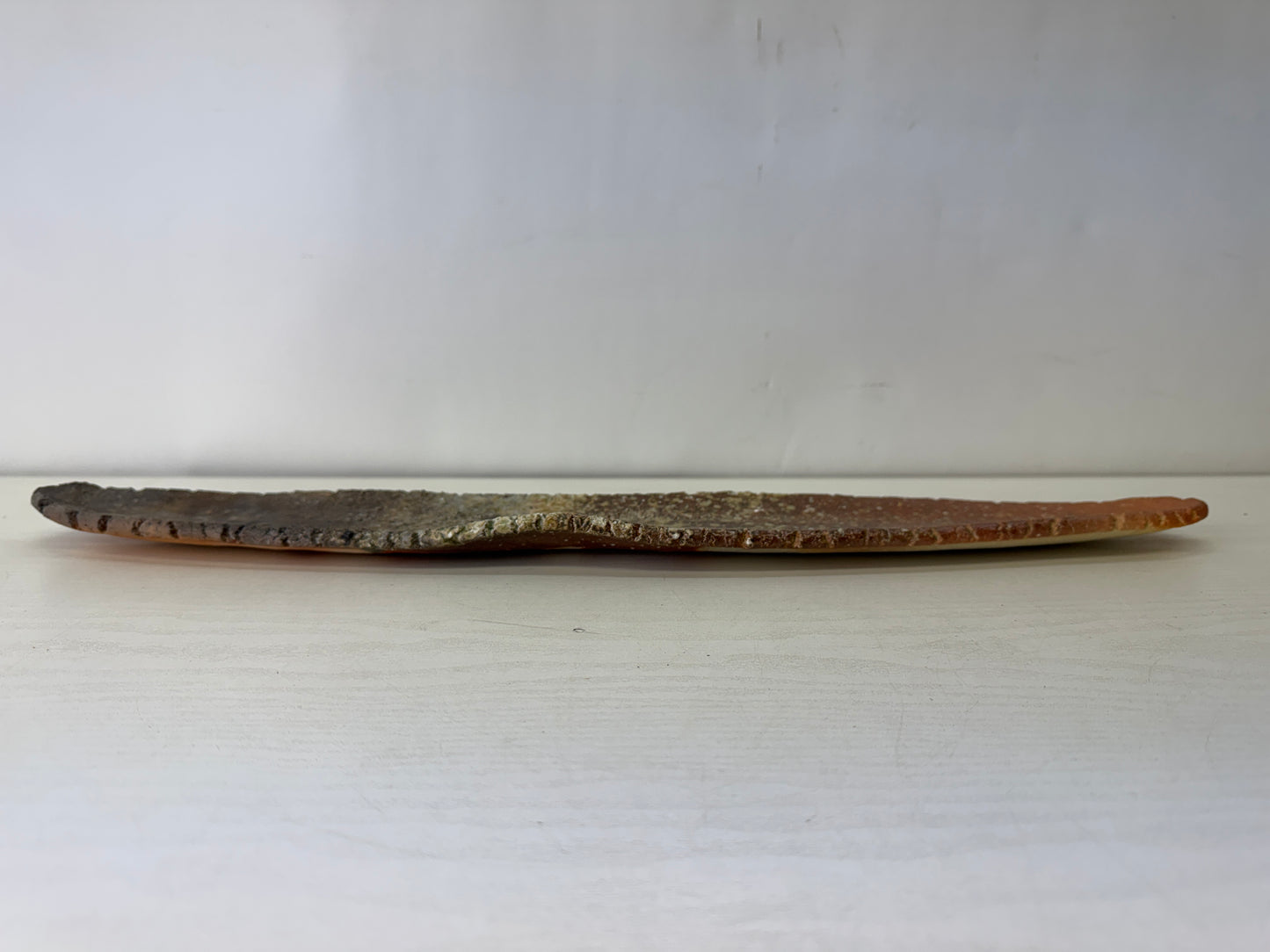 Y10147 DISH Shigaraki-ware oval shaped long plate signed box Japan antique
